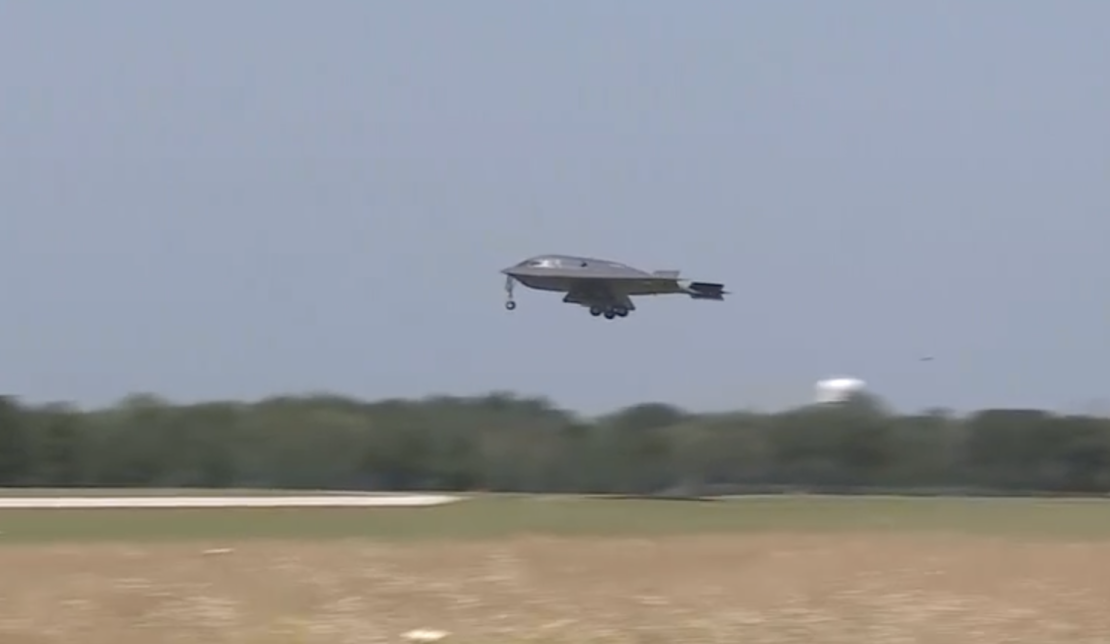 A B-2 stealth bomber returns to a US base after dropping bombs on Iranian nuclear sites