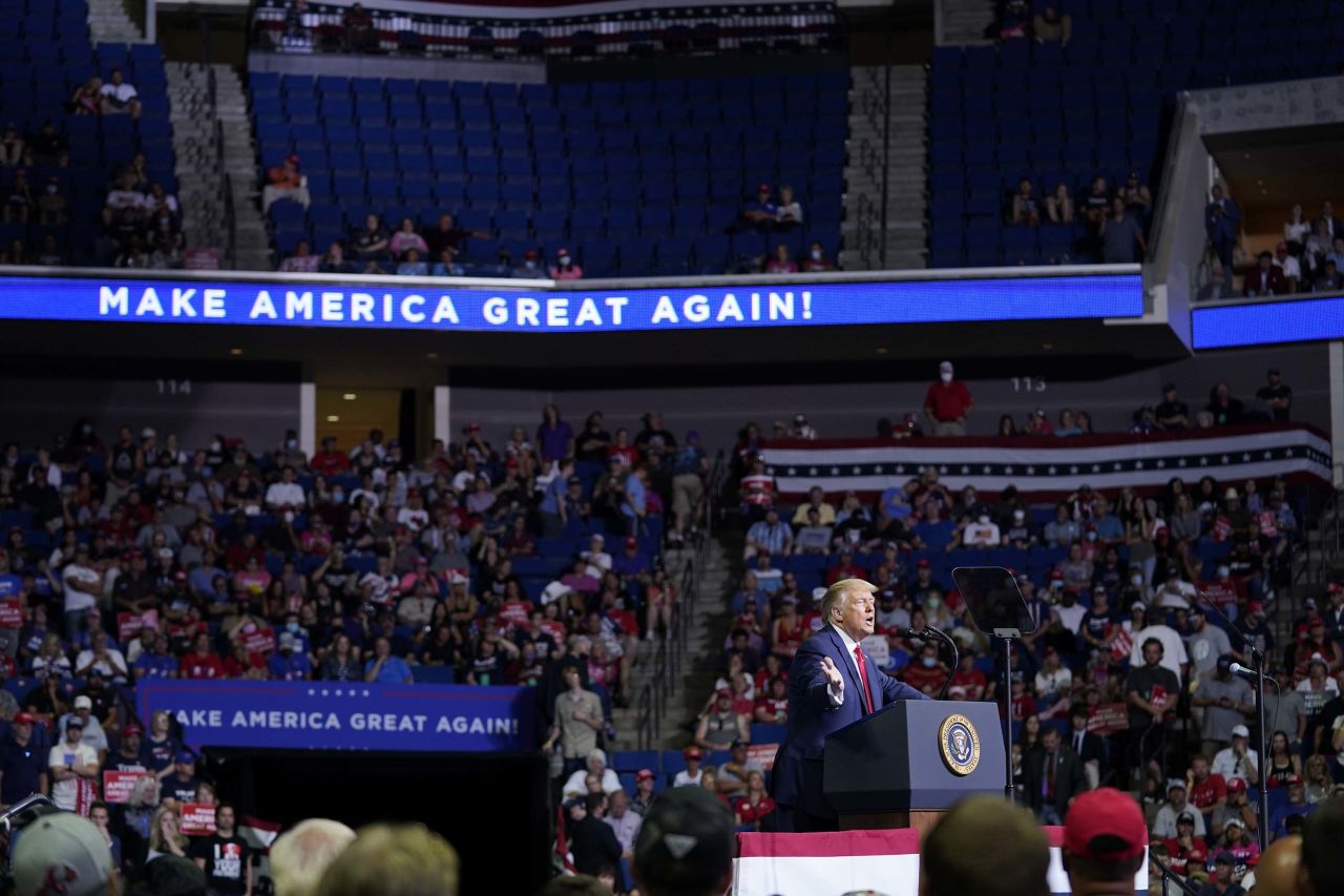 President Donald Trump speaks during a campaign rally at in Tulsa, Oklahoma, on Saturday, June 20.