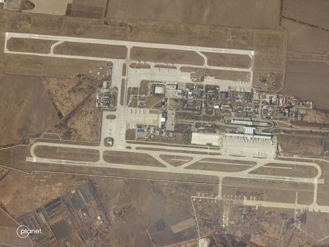 Satellite images showing blocked runways at Kyiv's Boryspil Airport on February 25.