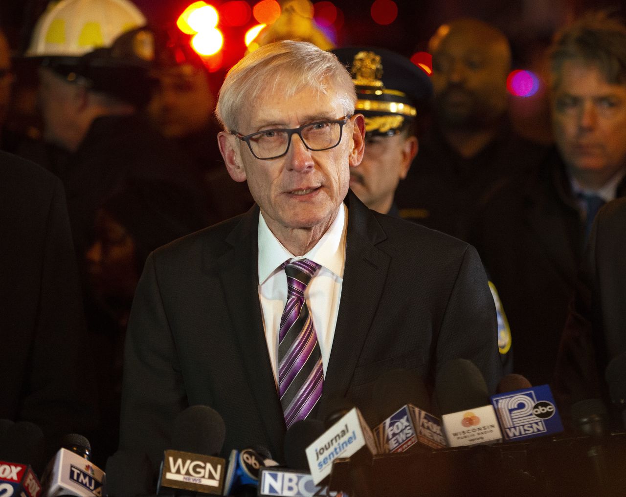 Wisconsin Gov. Tony Evers speaks to the media in Milwaukee, Wisconsin, on February 26.