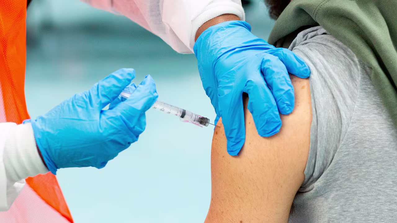 A man receives a dose of the Moderna COVID-19 Vaccine at a vaccination site in the Bronx, New York, on January 10.