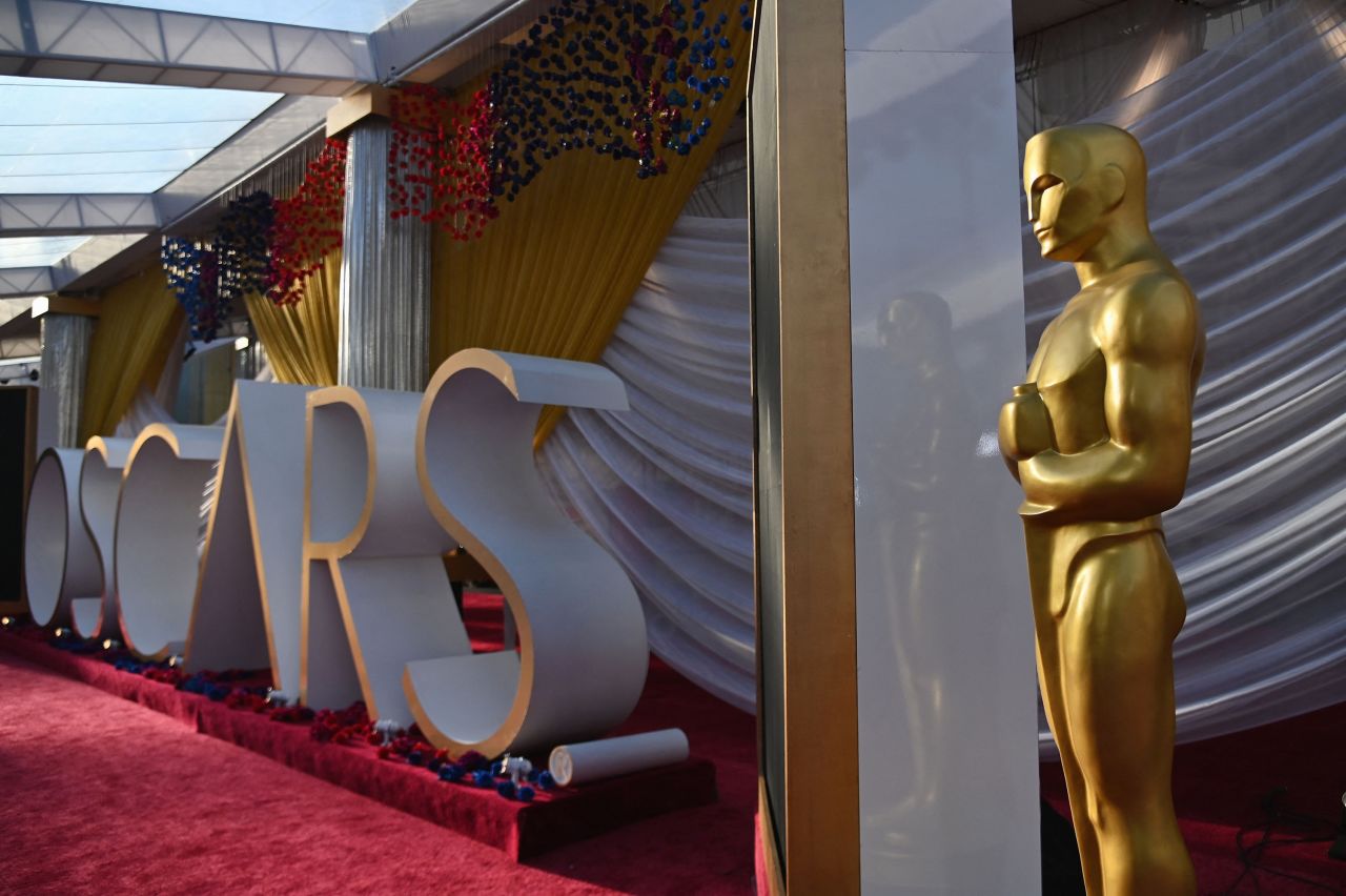 The Oscar red carpet outside the Dolby Theater in Los Angeles, California, ahead of the 94th Academy Awards. 