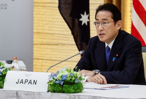Japan's Prime Minister Fumio Kishida speaks at the Quad summit in Tokyo on Tuesday.