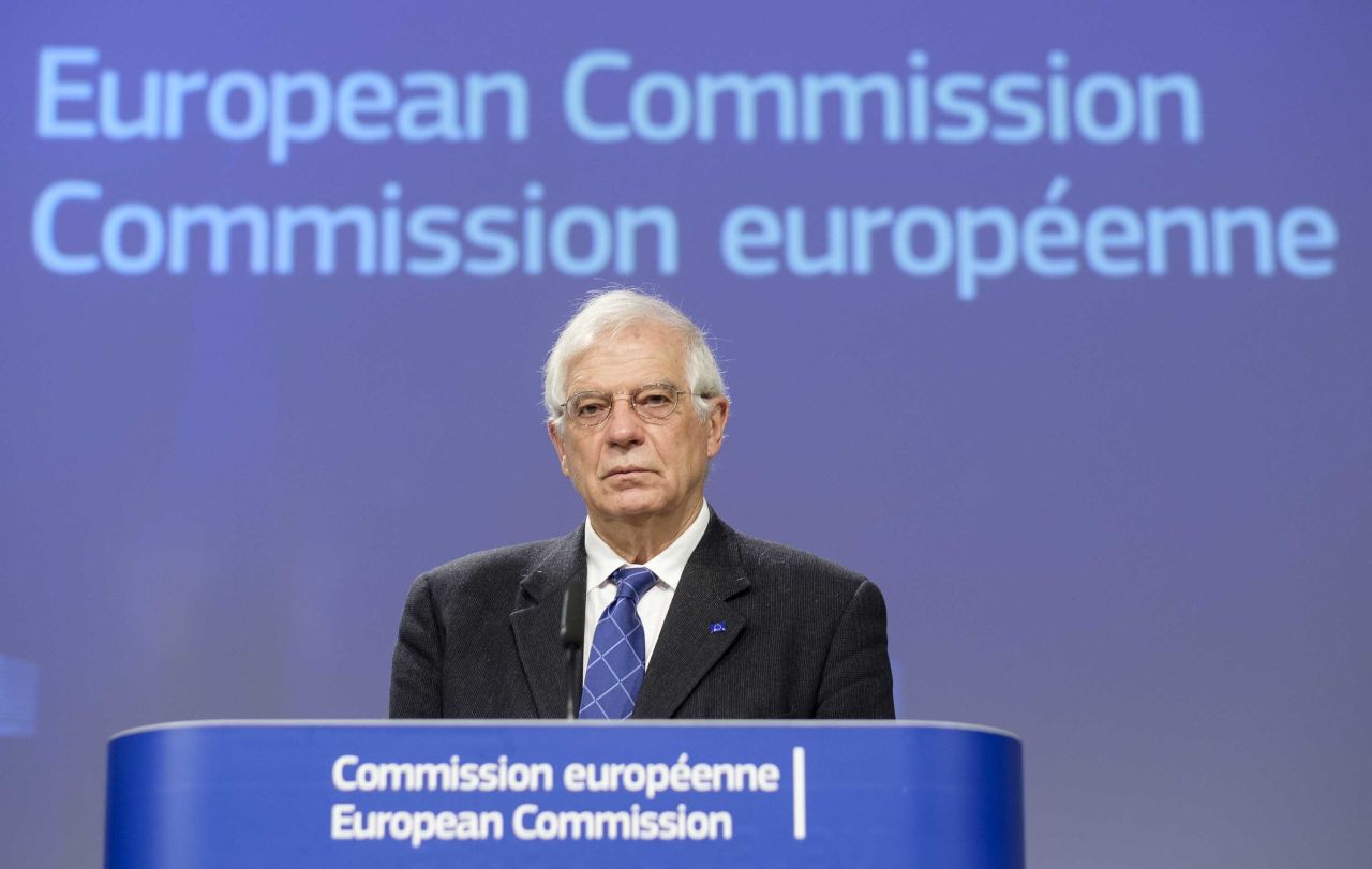 High Representative for Foreign Affairs, Josep Borrell, speaks at the European Union Commission headquarters in Brussels, Belgium, on March 31.