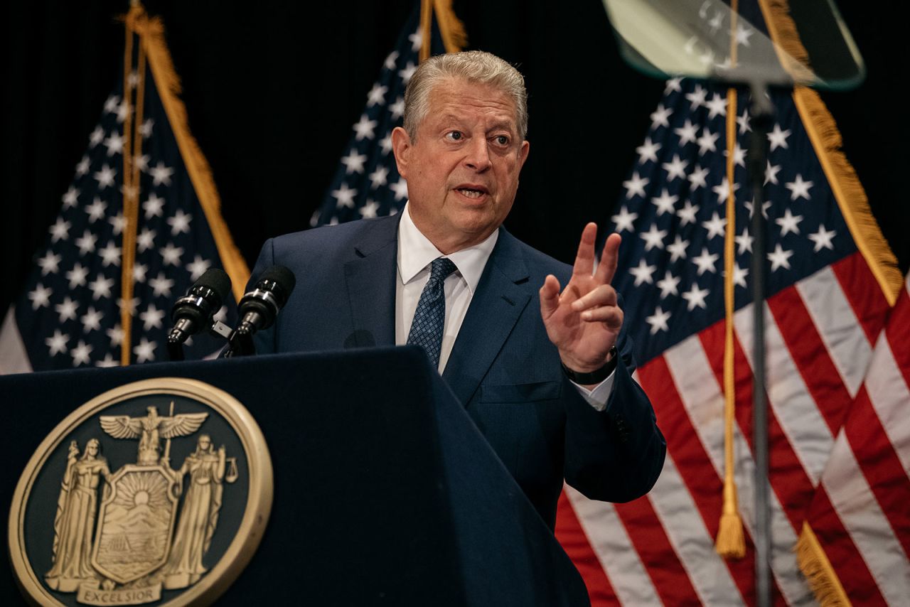 Former Vice President Al Gore delivers a speech on renewable energy in Manhattan in 2019. 