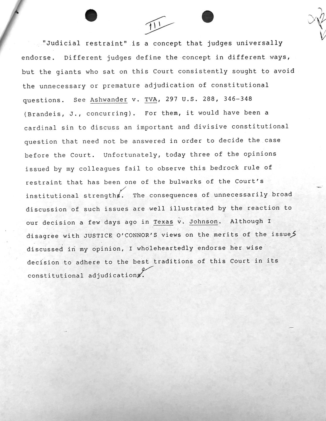 Draft opinion language from Justice John Paul Stevens he sent to Justice Sandra Day O'Connor.