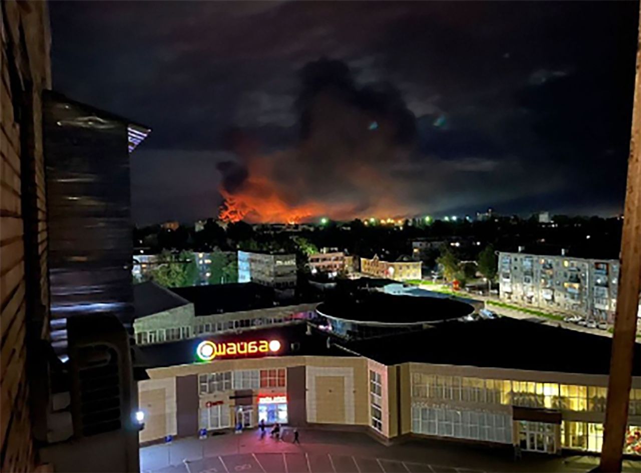 This image shows a large blaze in Pskov, Russia, on August 29.