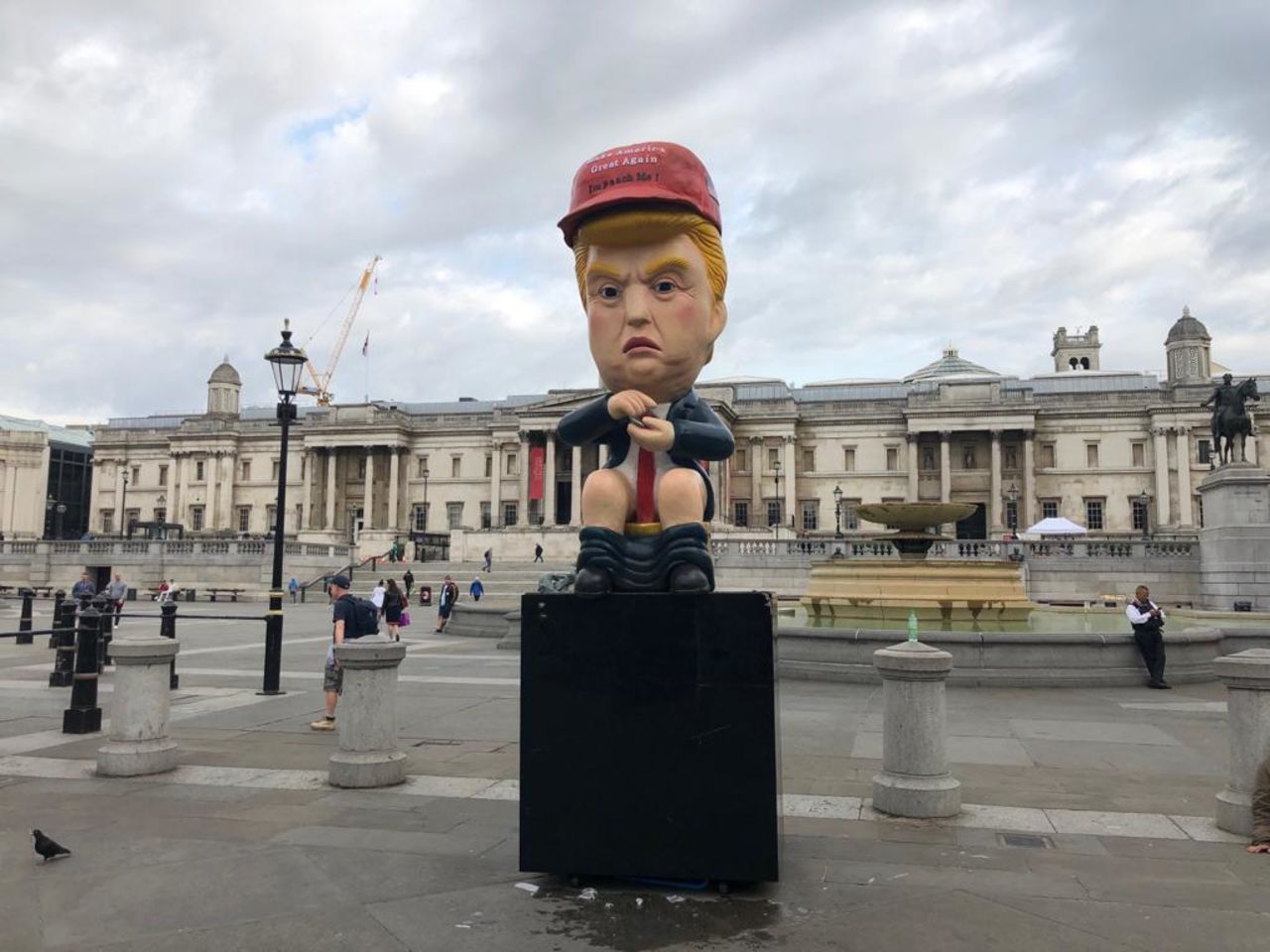 A Trump robot is set up in Trafalgar Square on Tuesday morning.