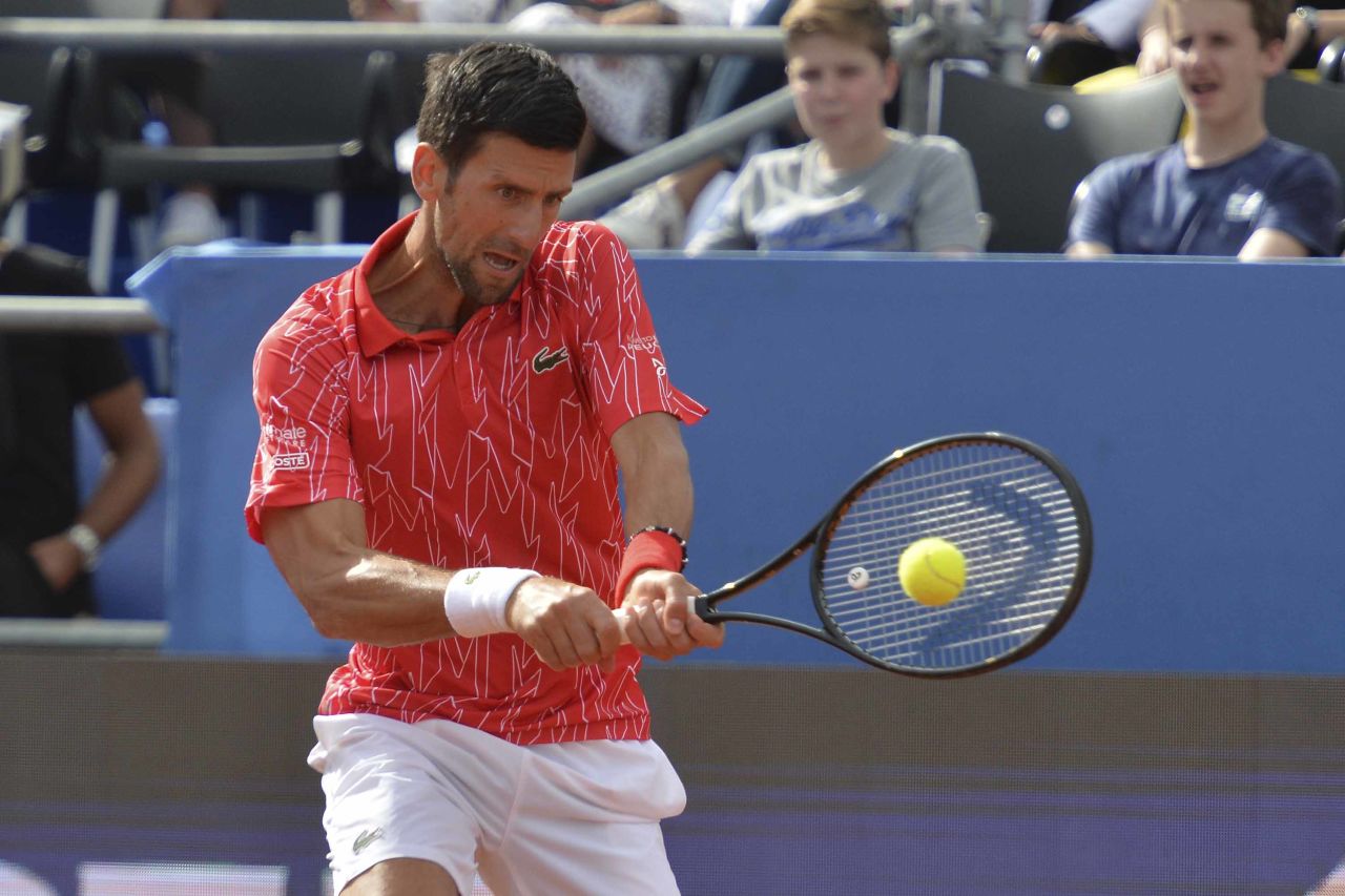 Novak Djokovic returns the ball during an exhibition tournament in Zadar, Croatia, on Sunday, June 21.