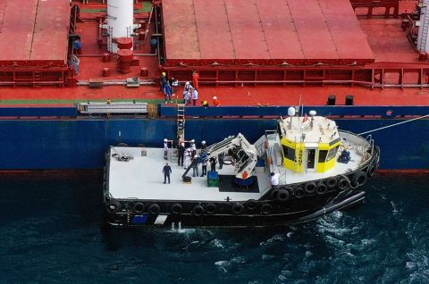 The inspection team boarded the ship carrying more than 26,000 tons of corn in the Black Sea on Wednesday.