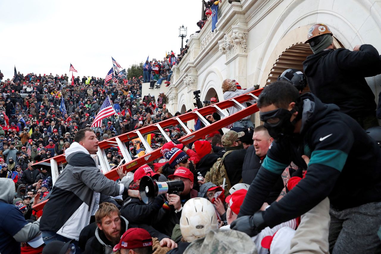 Pro-Trump protesters storm into the US Capitol on January 6, 2021, in Washington, DC.