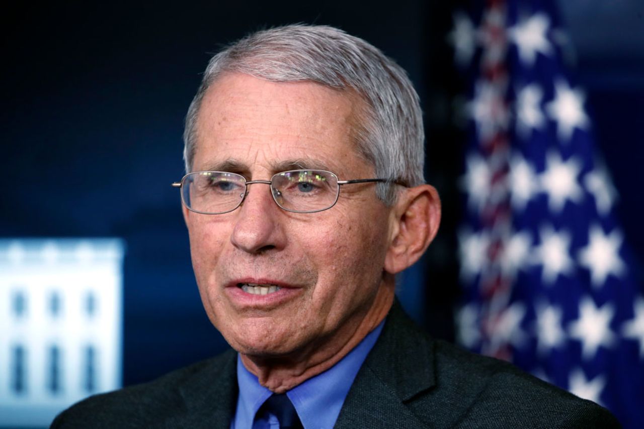 Dr. Anthony Fauci, director of the National Institute of Allergy and Infectious Diseases, speaks about the coronavirus in the James Brady Press Briefing Room at the White House in Washington on April 13.