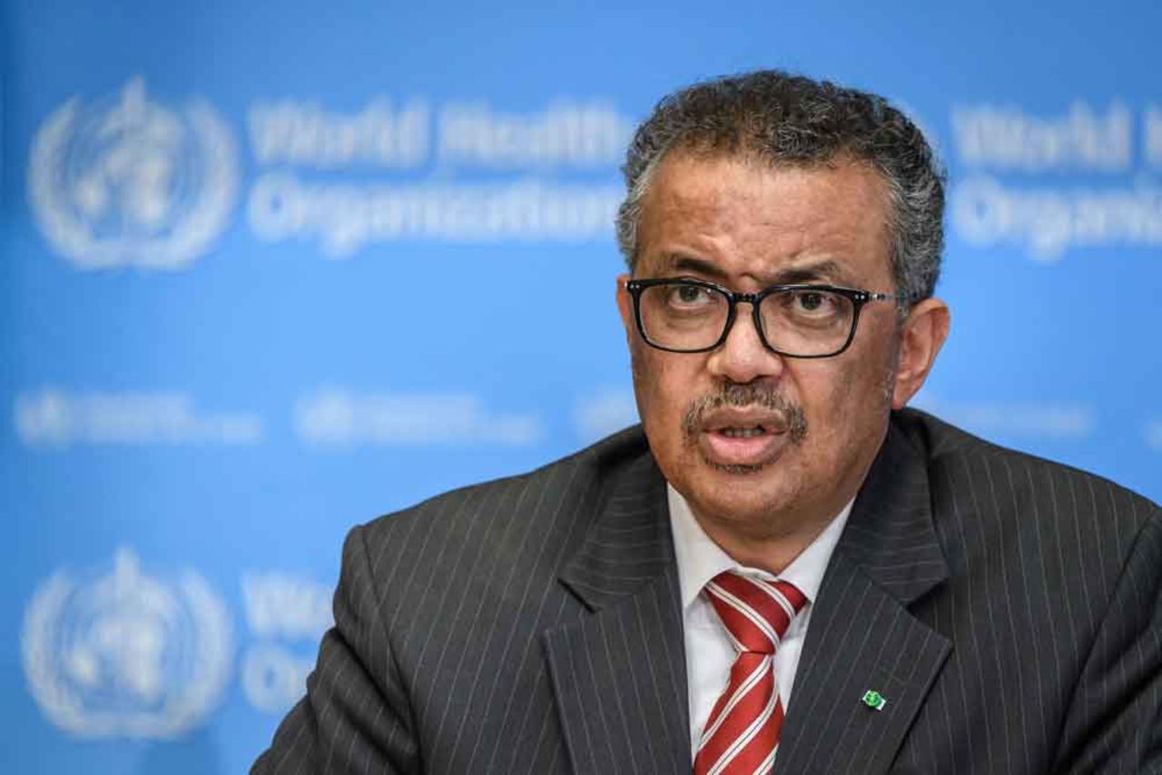 World Health Organization (WHO) Director-General Tedros Adhanom Ghebreyesus attends a daily press briefing on the coronavirus on March 11 in Geneva.