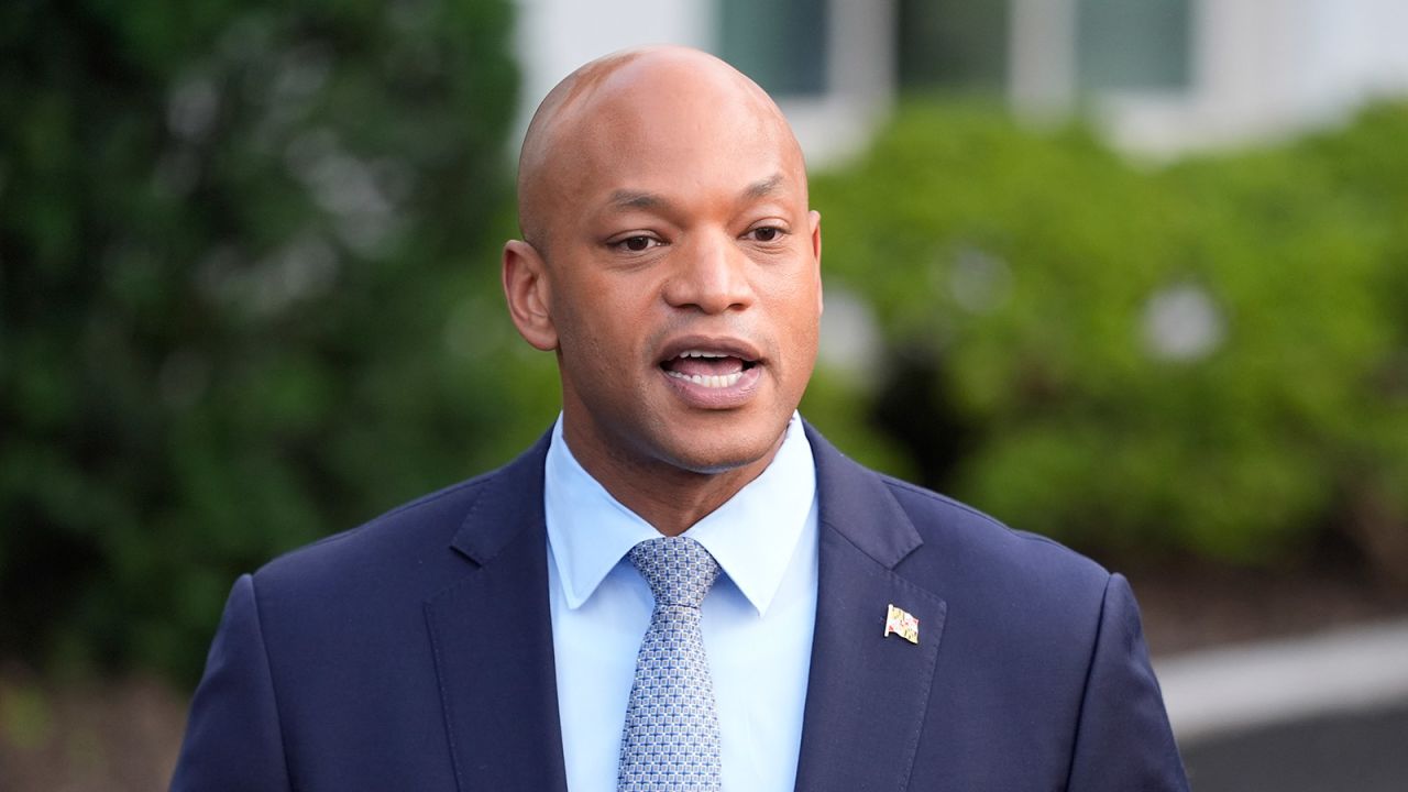 Maryland Governor Wes Moore speaks to reporters after meeting with President Joe Biden at the White House, on July 3.