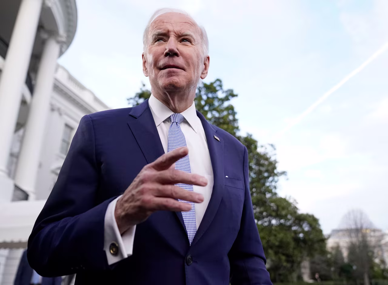US President Joe Biden speaks to reporters before he boards Marine One on February 24 in Washington DC. 