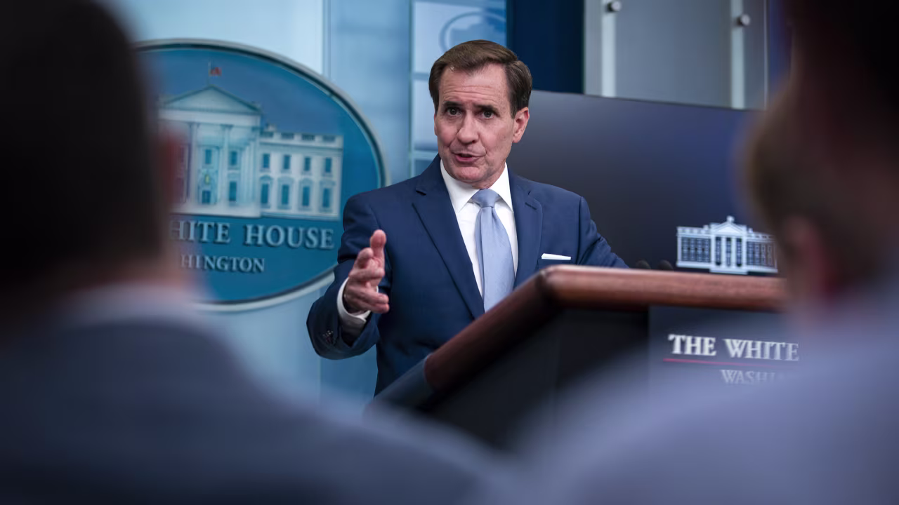 John Kirby speaks during a news conference in Washington, DC, on Tuesday, August 2. 
