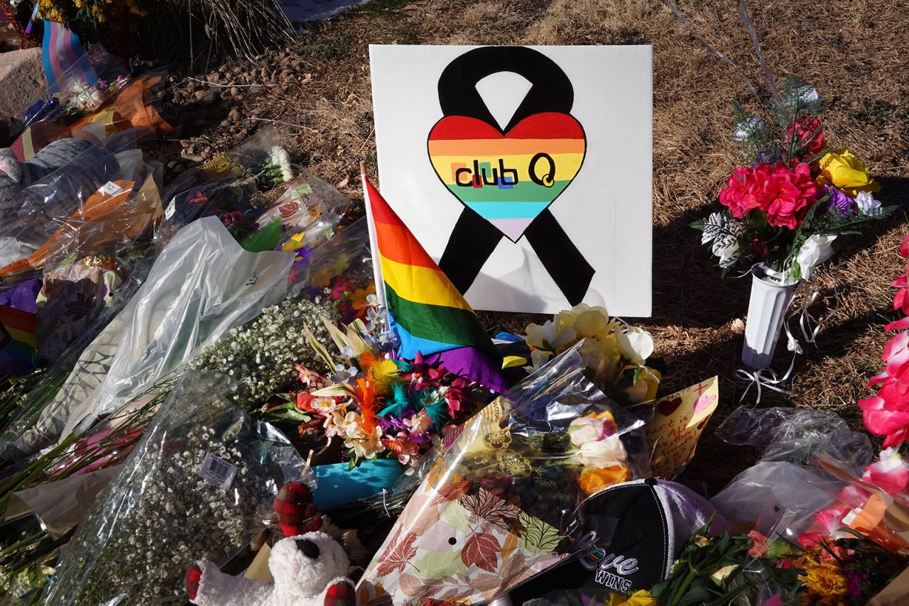  A makeshift memorial near the Club Q nightclub continues to grow on November 21 in Colorado Springs, Colorado. 