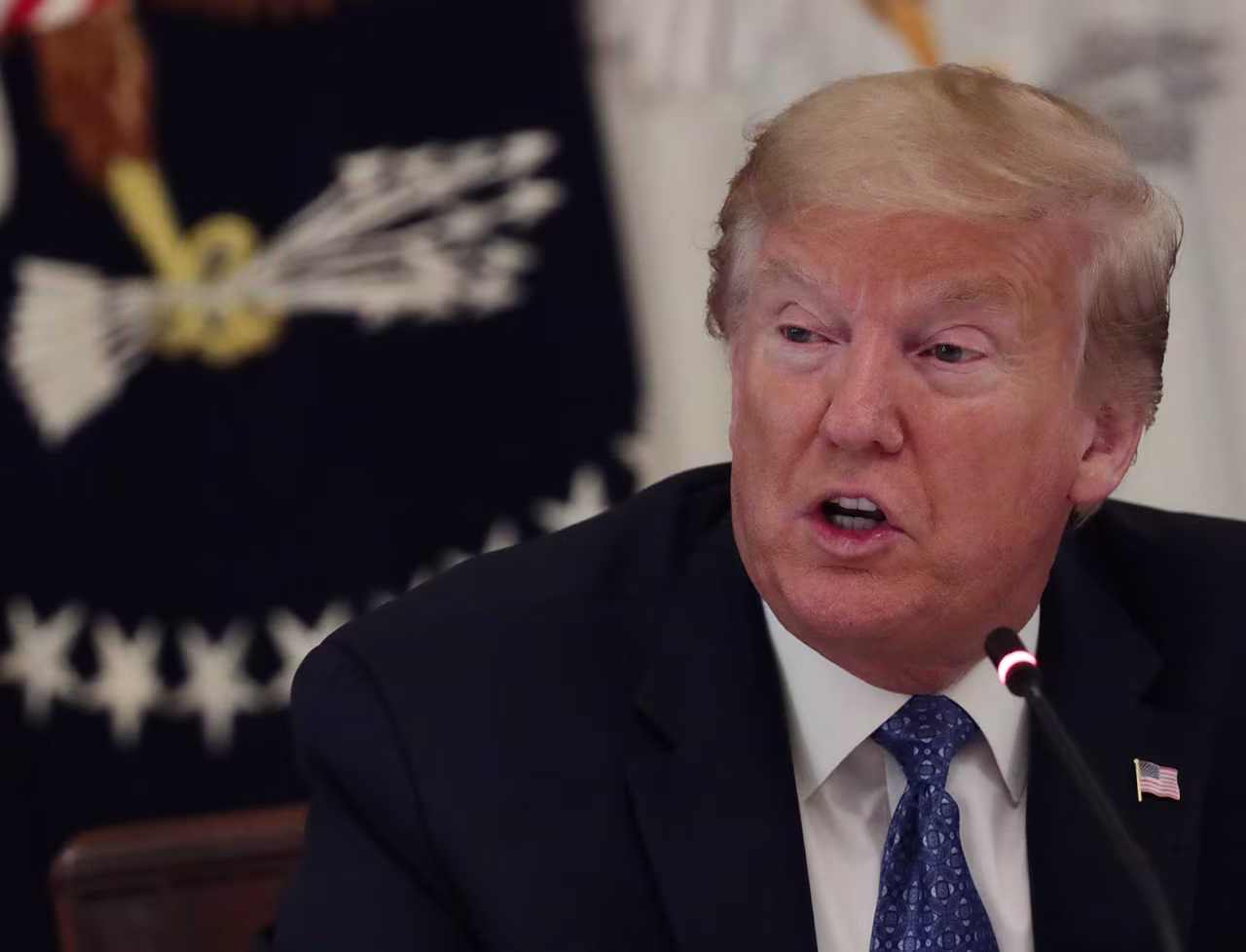President Donald Trump speaks his cabinet in the East Room of the White House in Washington, on May 19.