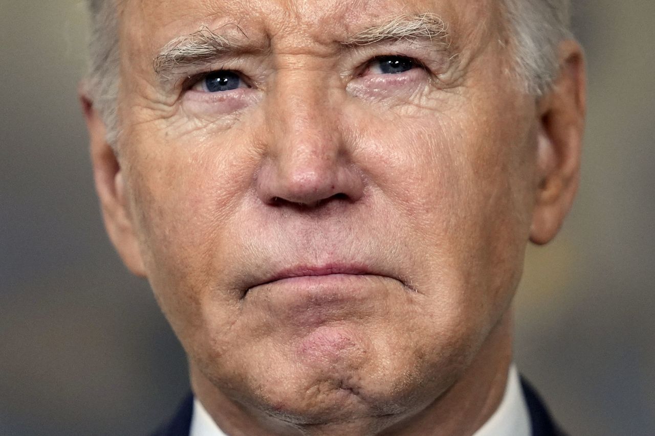 President Joe Biden speaks in the Diplomatic Reception Room of the White House in Washington D.C., on February 8.