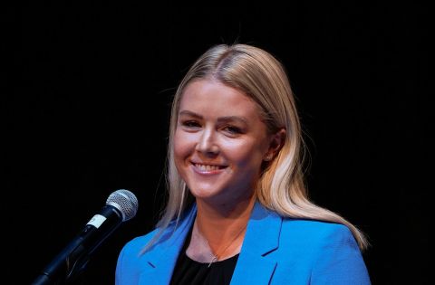 Karoline Leavitt participates in a debate in Henniker, New Hampshire on September 8. 