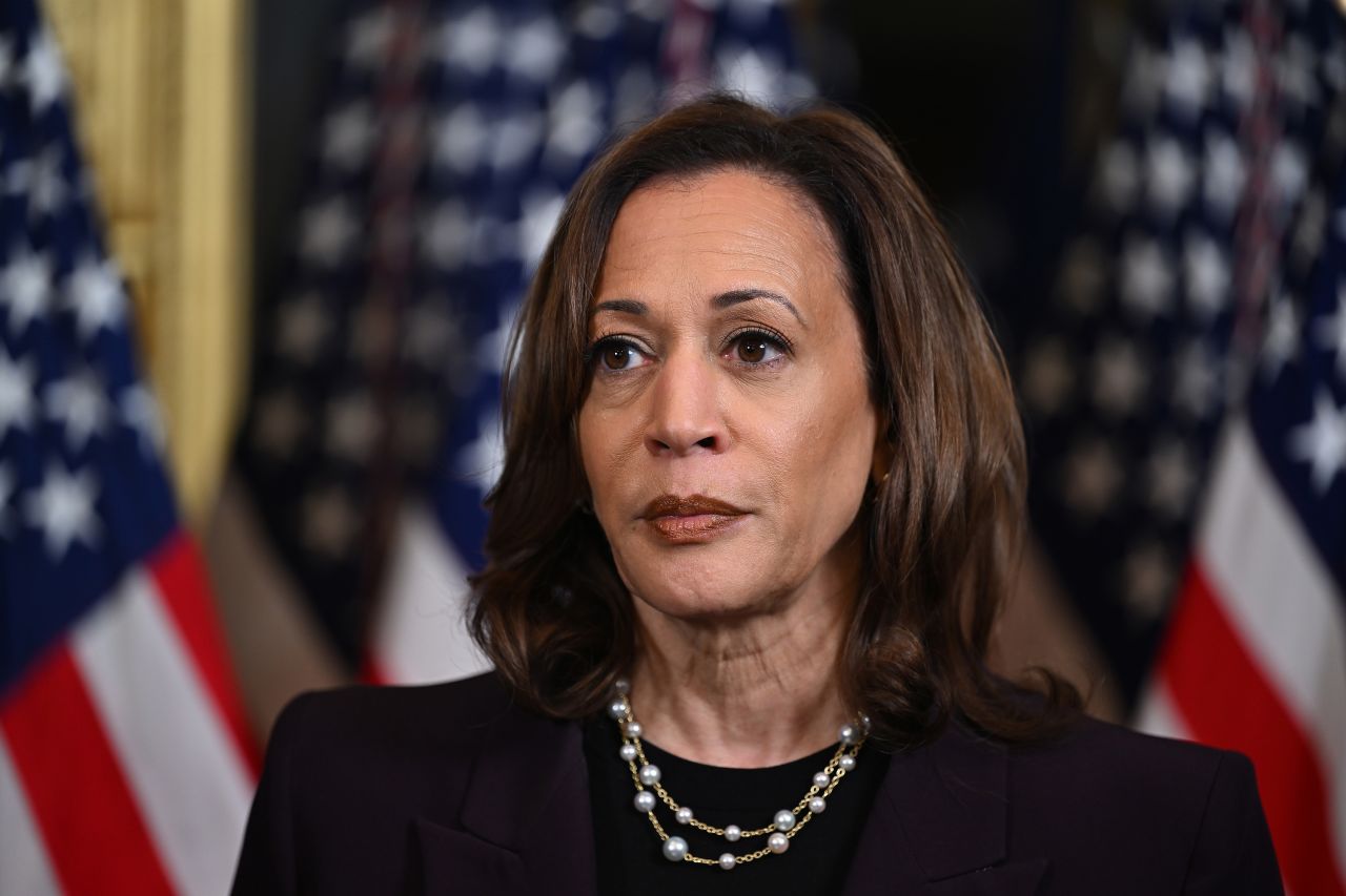 Vice President Kamala Harris speaks to reporters on July 25, in Washington, DC. 