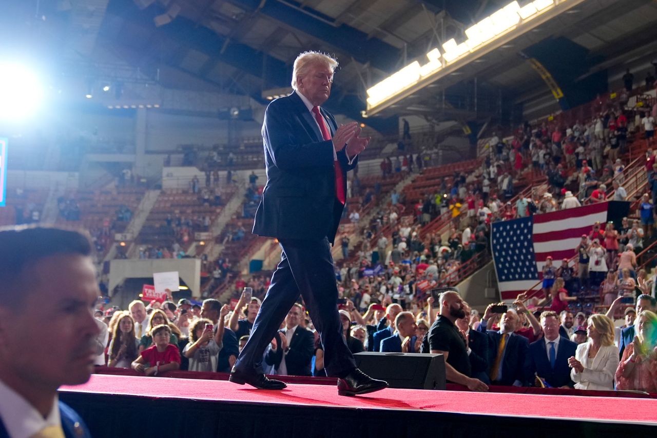 Former President Donald Trump walks off stage after speaking at a campaign rally in Harrisburg, Pennsylvania, on July 31.