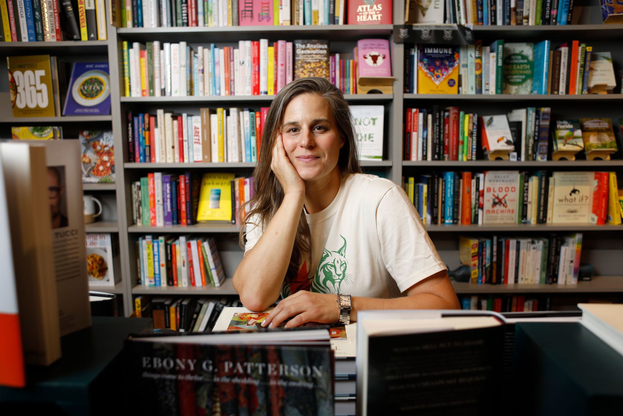 Lauren Groff, a best-selling author and acclaimed novelist, poses in her bookstore, The Lynx, an indie bookstore poised to fight Florida's thousands of book bans.