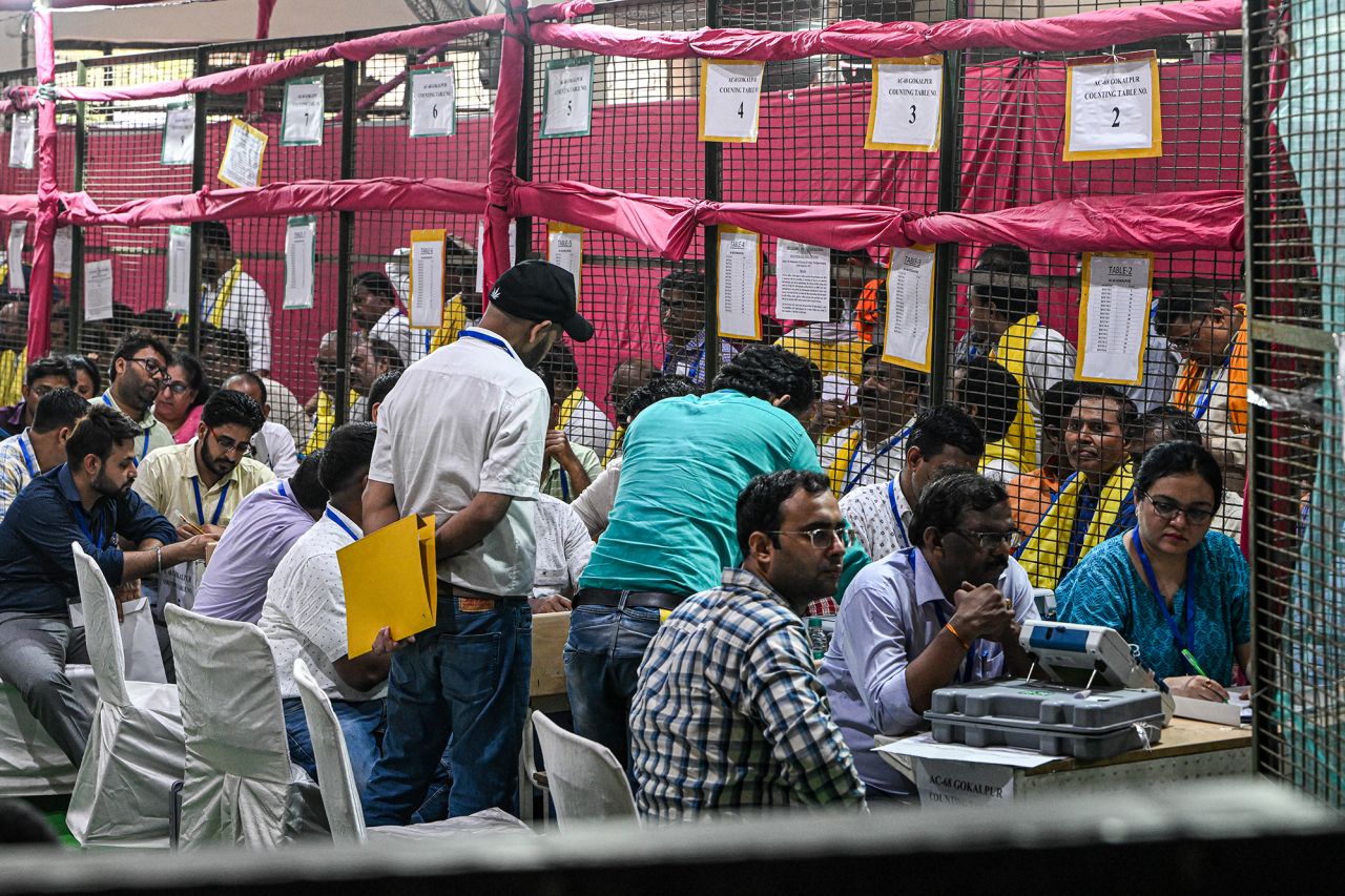 Officials at a vote-counting center for the national elections in New Delhi, India, on June 4.