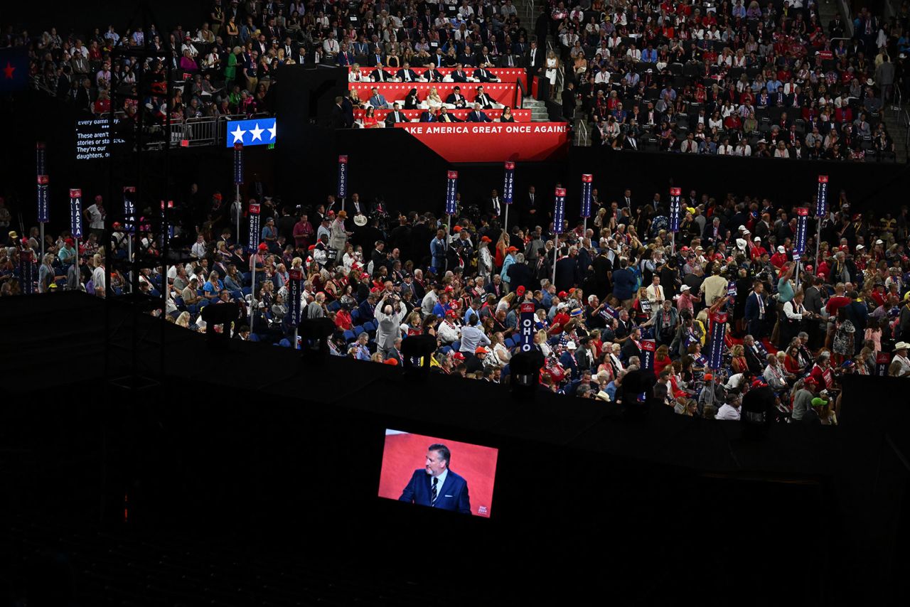 Audience members listen as Sen. Ted Cruz speaks on the the second day of the Republican National Convention in Milwaukee on Tuesday, July 16.