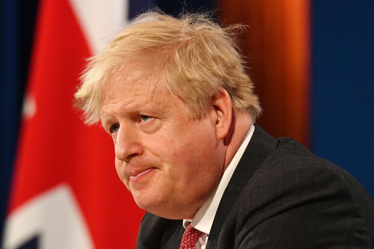 Britain's Prime Minister Boris Johnson speaks during the opening session of the virtual US Leaders Summit on Climate from the Downing Street Briefing Room in central London on April 22.