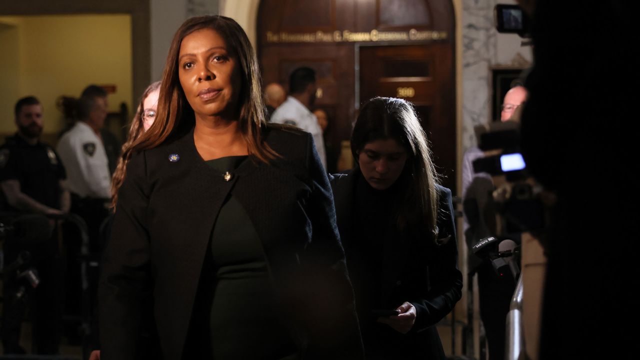 In this October 17 photo, Attorney General Letitia James leaves the courtroom during the civil fraud trial of Former President Donald Trump at New York Supreme Court.