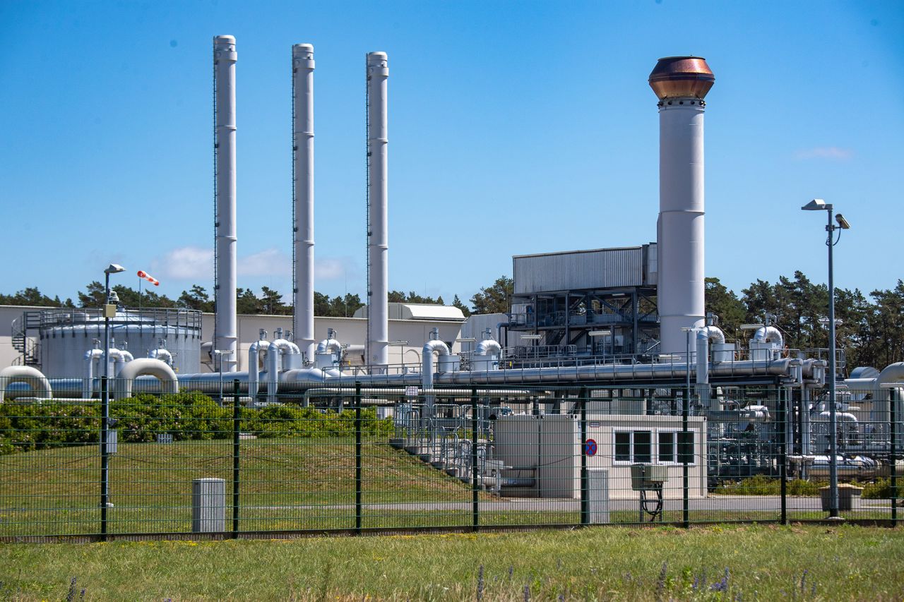 Pipe systems and shut-off devices at the gas receiving station of the Nord Stream 1 Baltic Sea pipeline in Mecklenburg-Western Pomerania, Lubmin, Germany, on June 21
