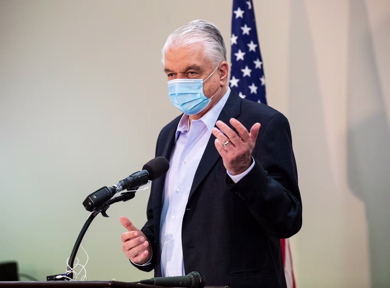 Gov. Steve Sisolak gives an update on the state's Covid-19 response in Las Vegas, on September 3. 