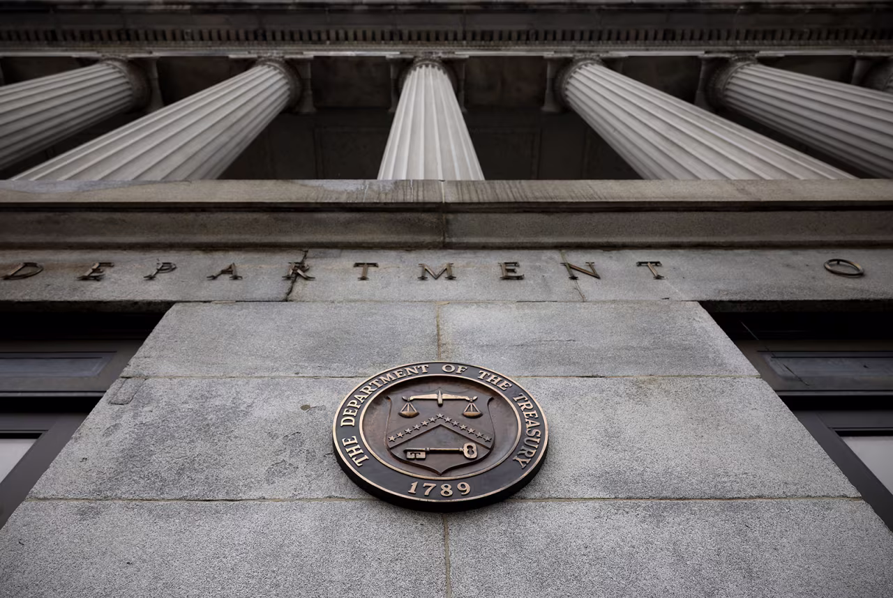 The exterior of the U.S. Department of Treasury building is seen on March 13 in Washington, DC.