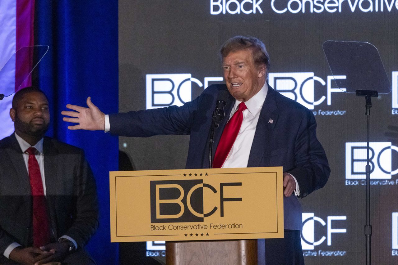 Donald Trump speaks during the keynote address of the Black Conservative Federation (BCF) Honors Gala in Columbia, South Carolina, US, on February 23.