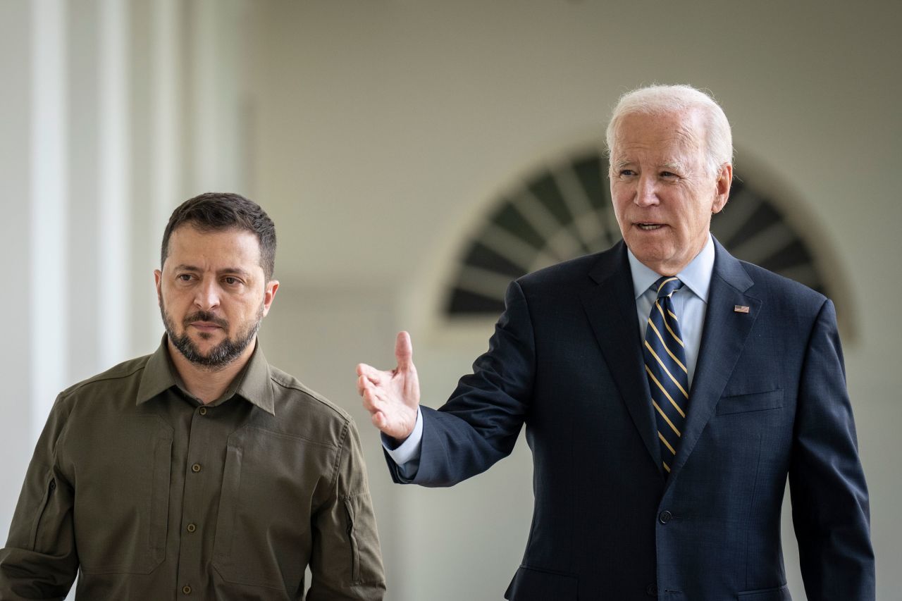 President of Ukraine Volodymyr Zelensky and U.S. President Joe Biden walk to the Oval Office of the White House on September 21, 2023, in Washington, DC.