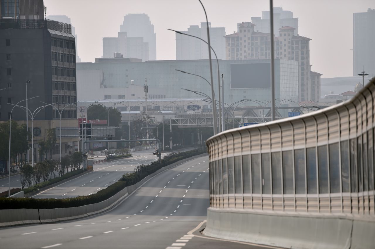 A major road in Wuhan city is deserted as people stay at home on January 29, 2020.