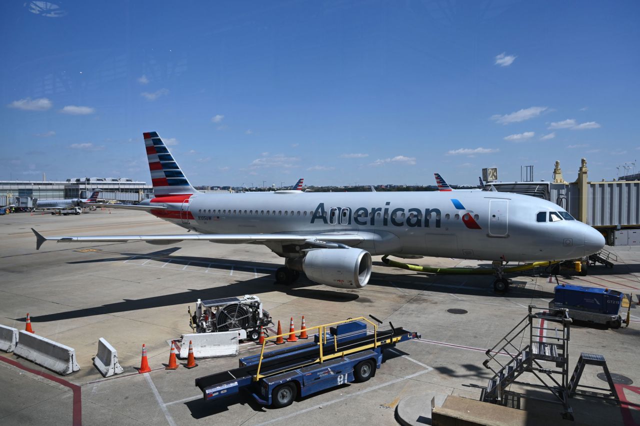 An American Airlines airplane is seen at gate at Washington National Airport (DCA) on April 11, in Arlington, Virginia.