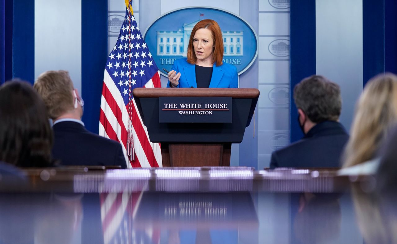 White House press secretary Jen Psaki speaks during a press briefing at the White House on April 26 in Washington, DC.