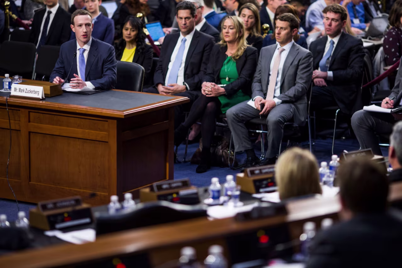 CEO Mark Zuckerberg testifies before a combined Senate Judiciary and Commerce committee hearing.