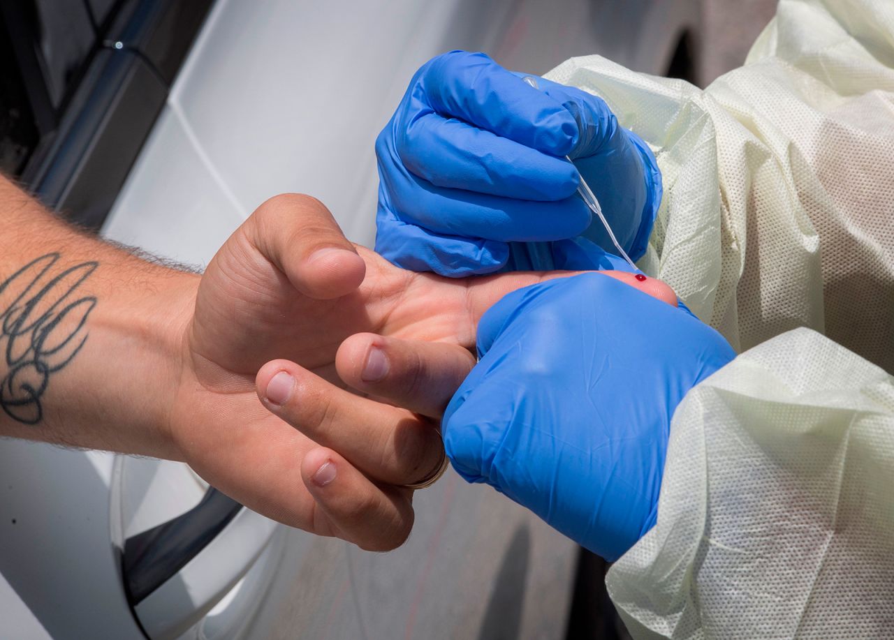Medical staff provide free Covid-19 virus antibody testing at the Faith Central Bible Church, in Inglewood, California on June 19.