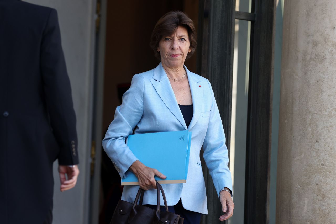 French Foreign and European Affairs Minister Catherine Colonna leaves after attending a meeting at the Elysee Palace, in Paris, France, on October 11.