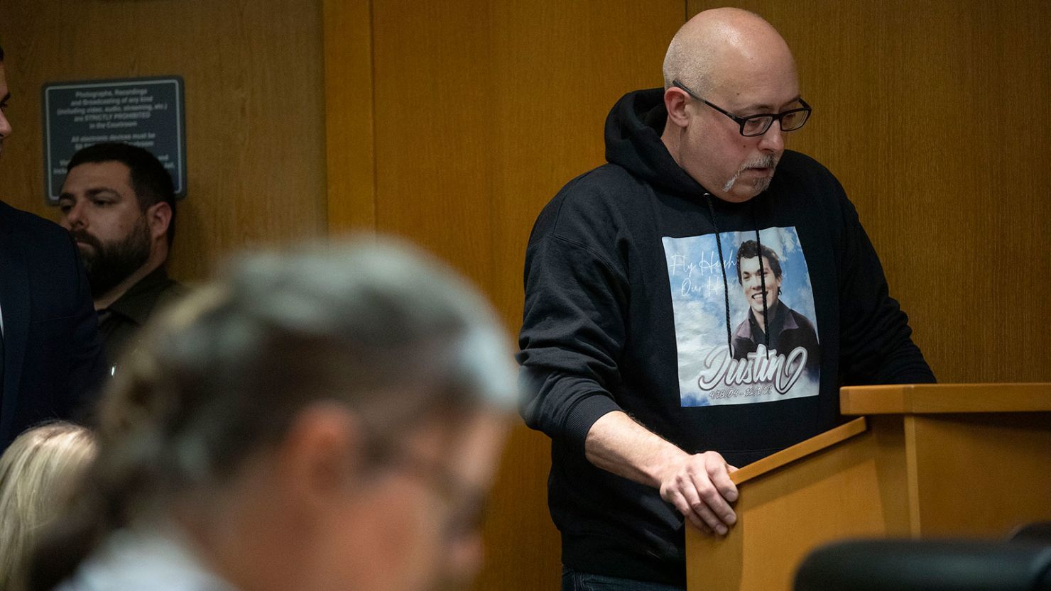Craig Shilling, father of Justin Shilling, reads a victim impact statement on Tuesday at Oakland County Circuit Court in Pontiac, Michigan.