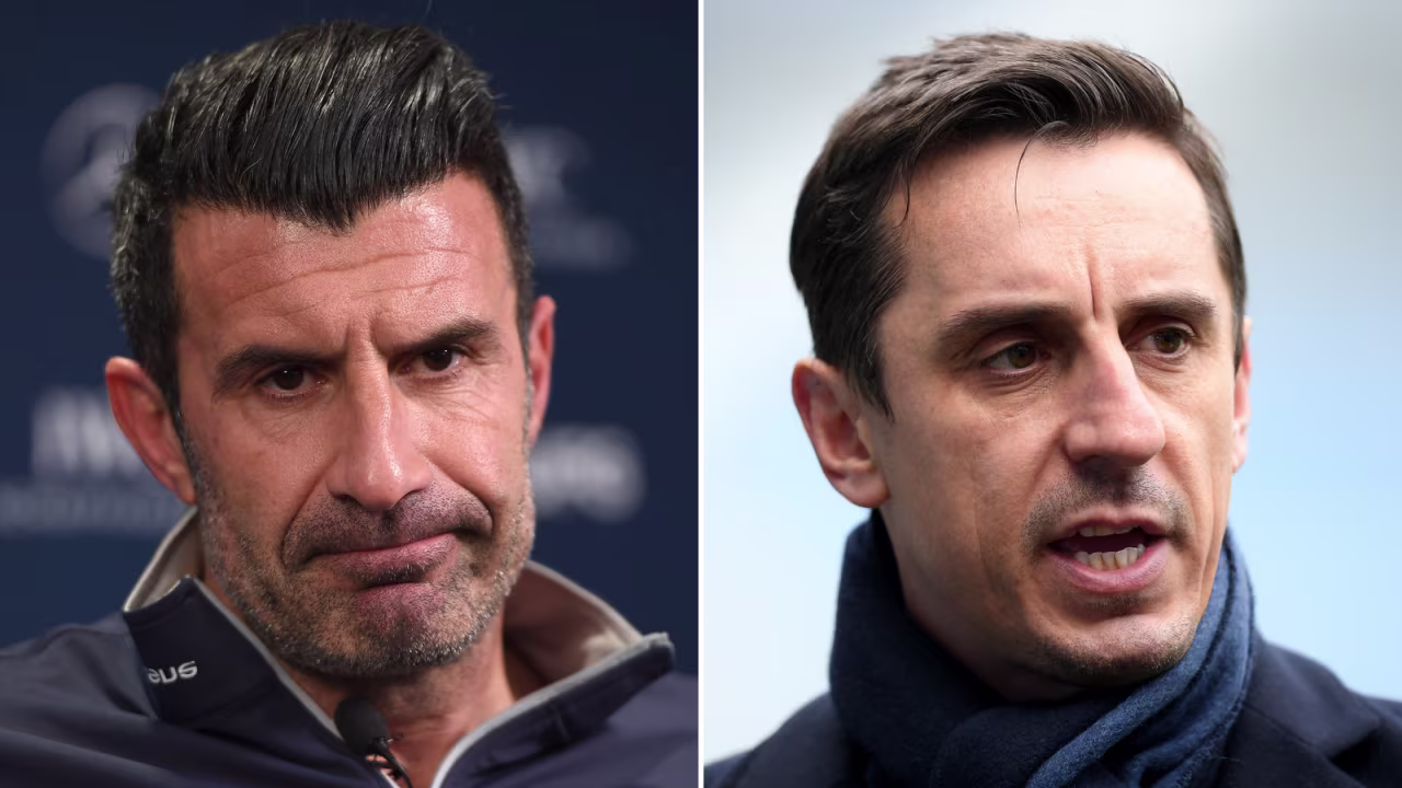 Former footballers Luis Figo and Gary Neville