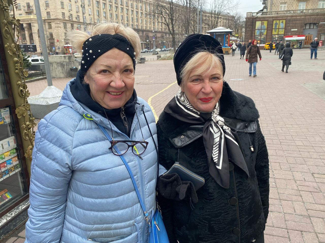 Elena Khaykina, 63, and Larisa Polyakova, 66, are pensioners displaced from Kharkiv who have been living in Kyiv for the past three months.?