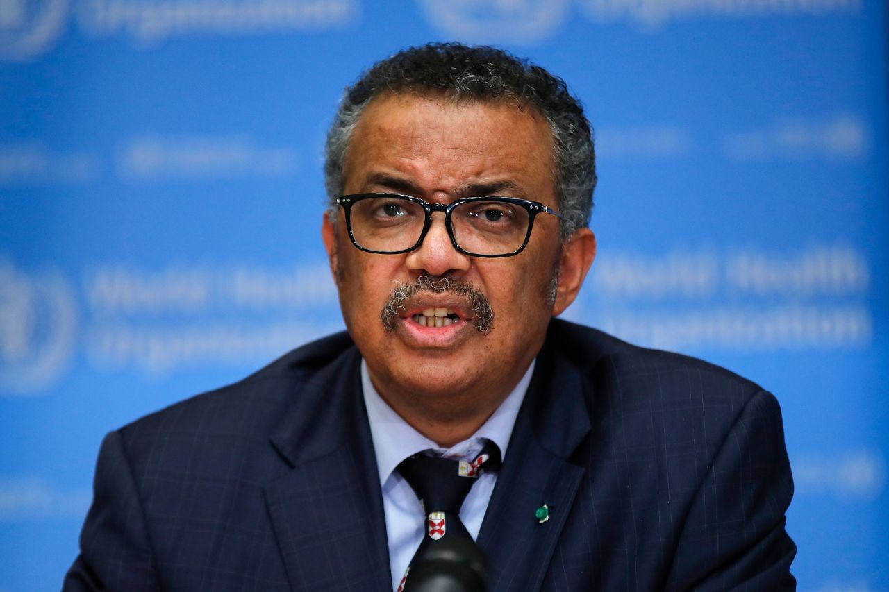 Tedros?Adhanom Ghebreyesus, director-general of the World Health Organization, speaks at Tuesday's news conference in Geneva, Switzerland.