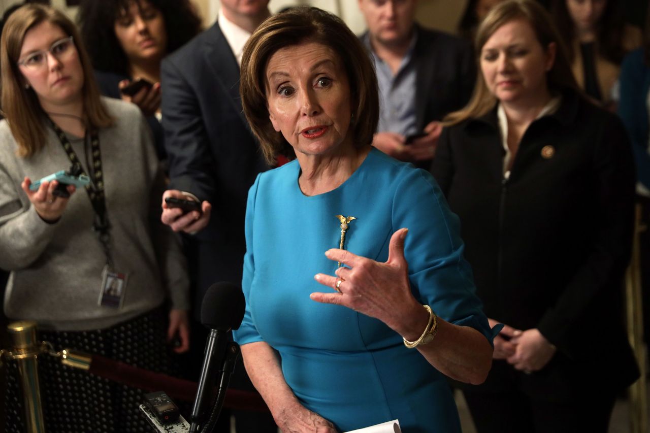 Speaker Pelosi speaks to the press on March 13.