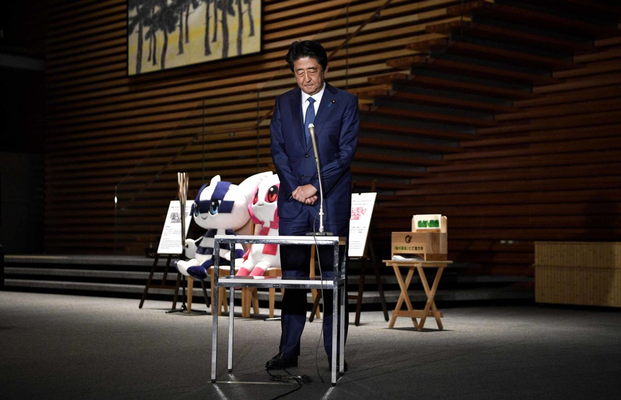 Japanese Prime Minister Shinzo Abe speaks to the press in Tokyo on April 30.