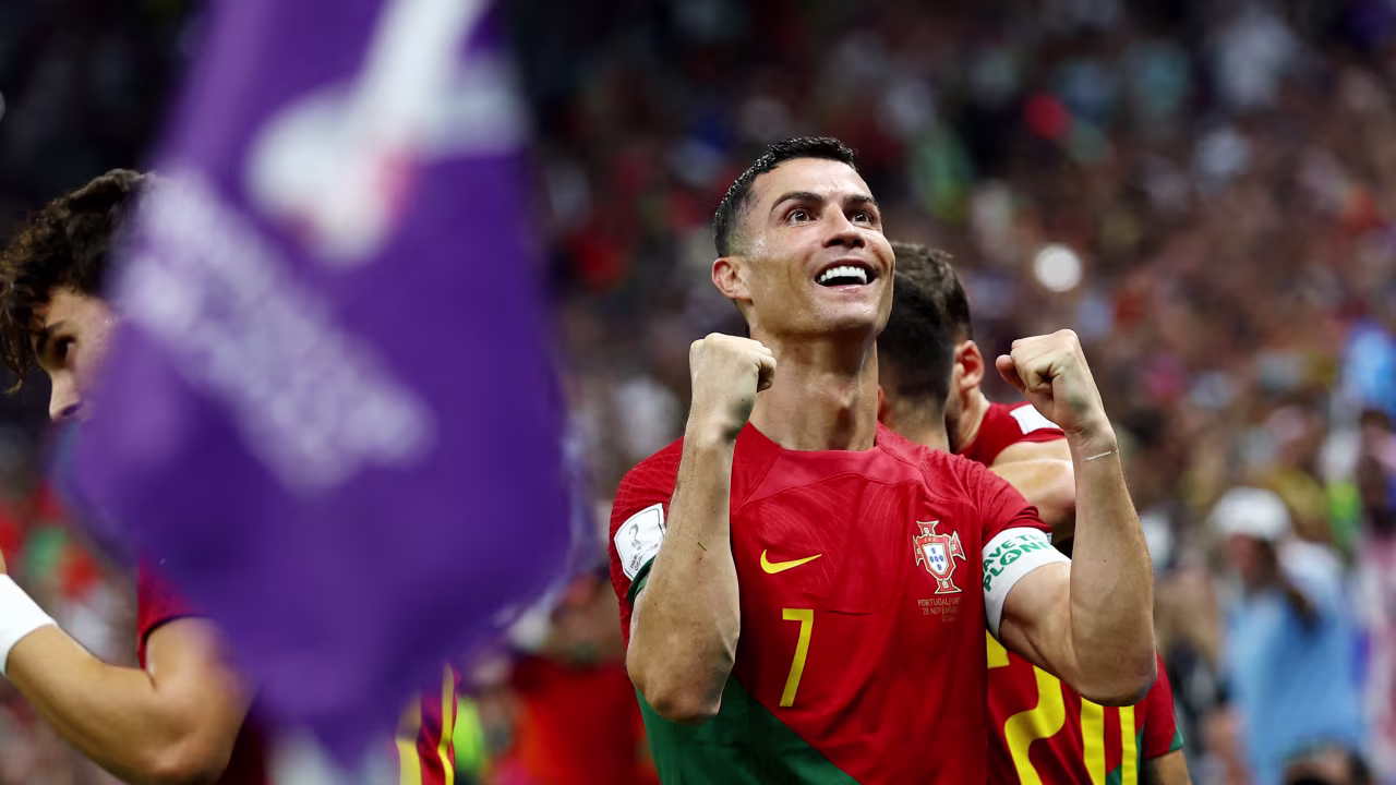 Portugal's Cristiano Ronaldo celebrates after a goal against Uruguay on Monday.
