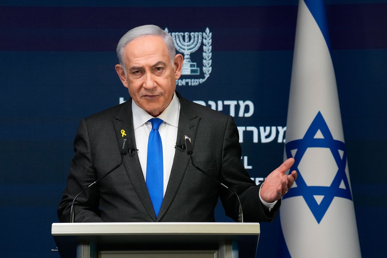 Benjamin Netanyahu speaks during a news conference in Jerusalem on September 2.